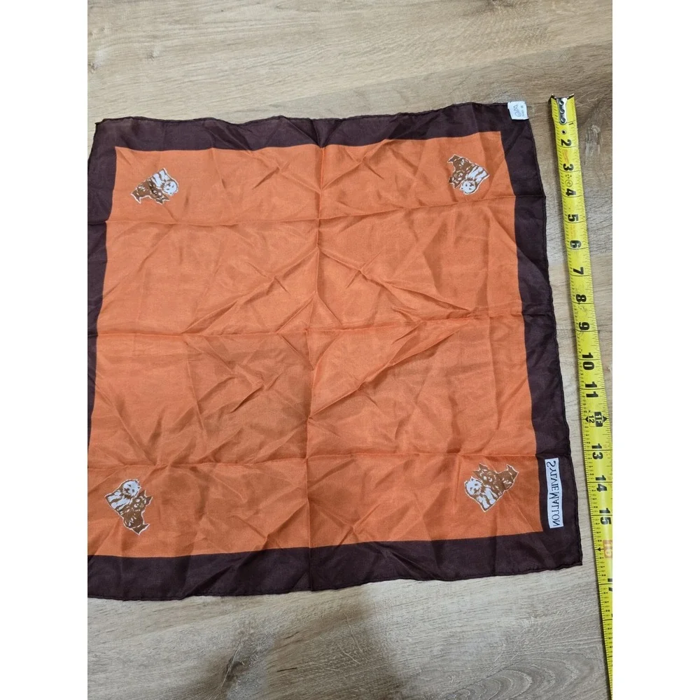 Vintage Sylvie Mallon Bear Print Silk Scarf - Orange & Brown Square Handkerchief